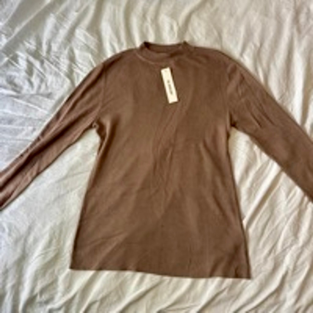 NEW The Workshop Monica Mock Neck Long Sleeve Fitted Pullover 3XL Mocha